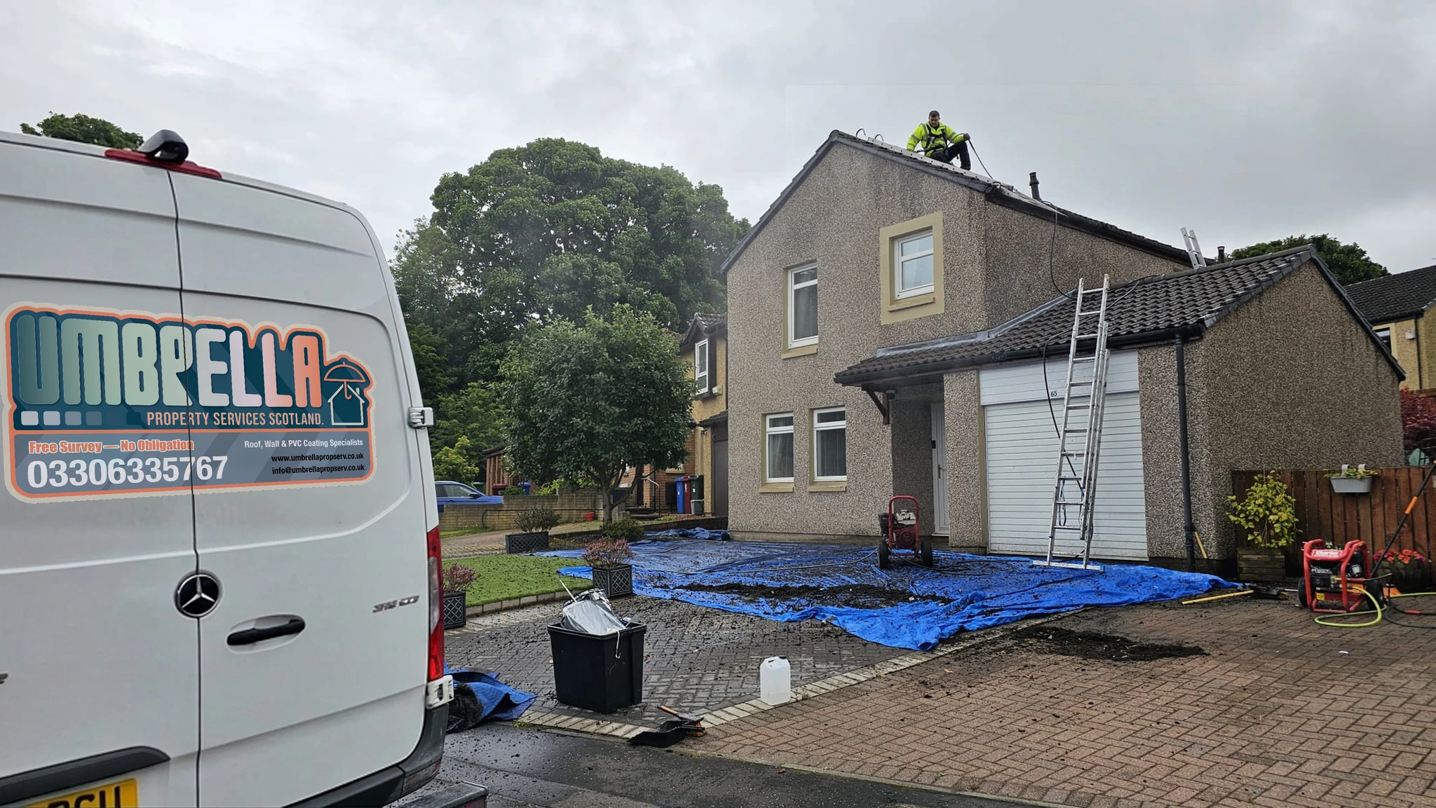 Our team at work — roof cleaning